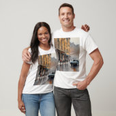  Blue Car in Foggy Cityscape T-shirt (Unisex)