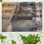  Blue Car in Foggy Cityscape Theedoek (Gevouwen)