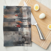  Blue Car in Foggy Cityscape Theedoek (Quarter Fold)