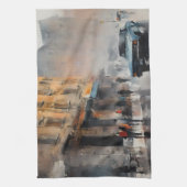  Blue Car in Foggy Cityscape Theedoek (Verticaal)