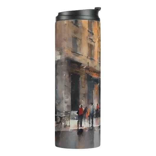  Blue Car in Foggy Cityscape Thermosbeker (Gedraaid links)