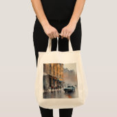  Blue Car in Foggy Cityscape Tote Bag (Voorkant (product))