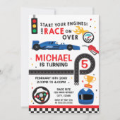 Blue Car Racing  Birthday kid Invitation Kaart (Voorkant)