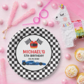 Blue Car Racing Birthday Papieren Bordje (Feest)