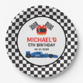 Blue Car Racing Birthday Papieren Bordje (Voorkant)
