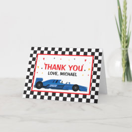 Blue Car Racing  Birthday Thank you card Bedankkaart