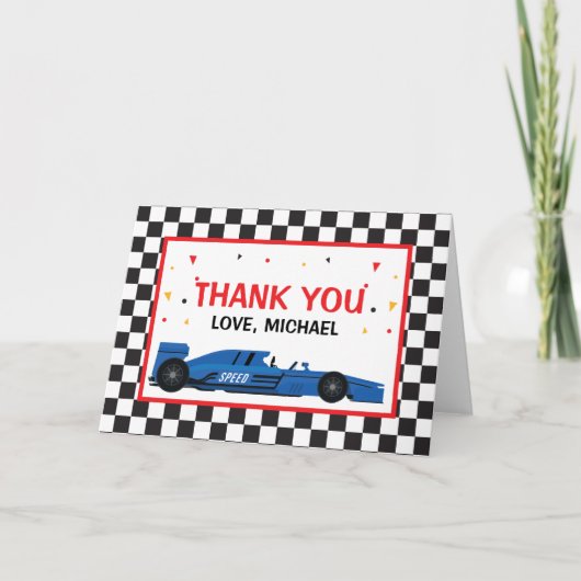 Blue Car Racing  Birthday Thank you card Bedankkaart (Voorkant)