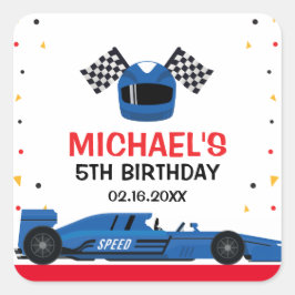 Blue Car Racing Birthday Vierkante Sticker