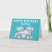 Blue Car Racing Flag Boy Verjaardag Kaart (Voorkant)