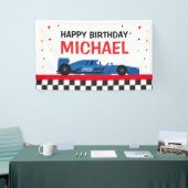 Blue Car racing Happy Birthday backdrop Spandoek (Beurs)