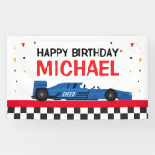 Blue Car racing Happy Birthday backdrop Spandoek (Horizontaal)