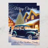  Blue Car - Vrolijk kerstfeest Feestdagenkaart (Voorkant / Achterkant)