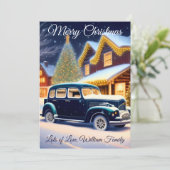  Blue Car - Vrolijk kerstfeest Feestdagenkaart (Staand voorkant)