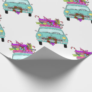 Blue Car with Christmas Gifts Cadeaupapier