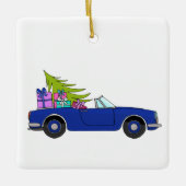 Blue Car with Christmas Gifts Keramisch Ornament (Voorkant)