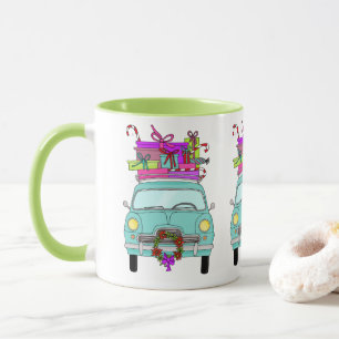 Blue Car with Christmas Gifts Mok