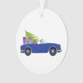 Blue Car with Christmas Gifts Ornament (voorkant)