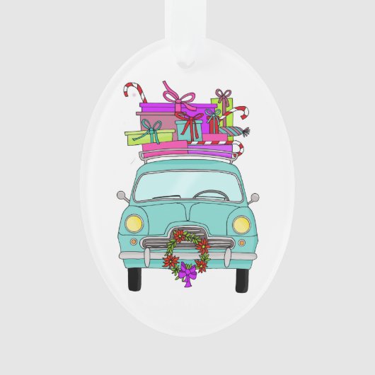 Blue Car with Christmas Gifts Ornament (voorkant)