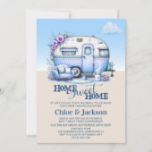 Blue Caravan Funny Housewarming Party Kaart (Voorkant)