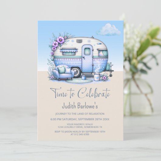 Blue Caravan Retirement Party Kaart (Staand voorkant)