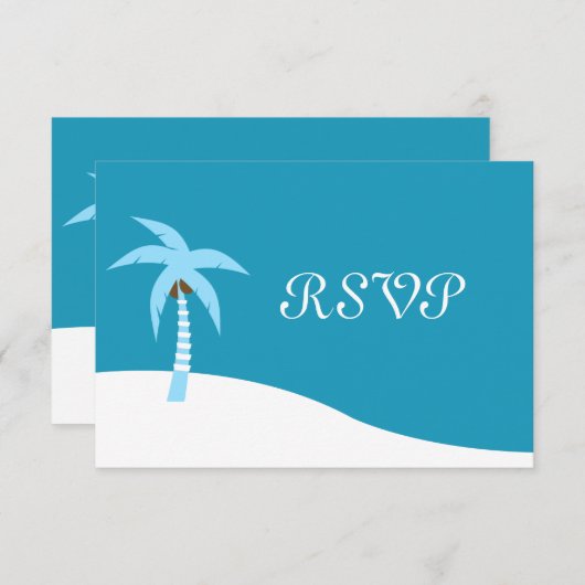 Blue Caribbean Palm Tree RSVP-kaart RSVP Kaartje (Voorkant / Achterkant)