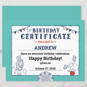 Blue Carnival Circus Baby Birthday Certificate (Voorkant / Achterkant)