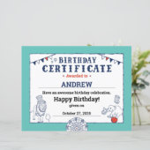 Blue Carnival Circus Baby Birthday Certificate (Staand voorkant)