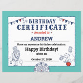 Blue Carnival Circus Baby Birthday Certificate (Voorkant)