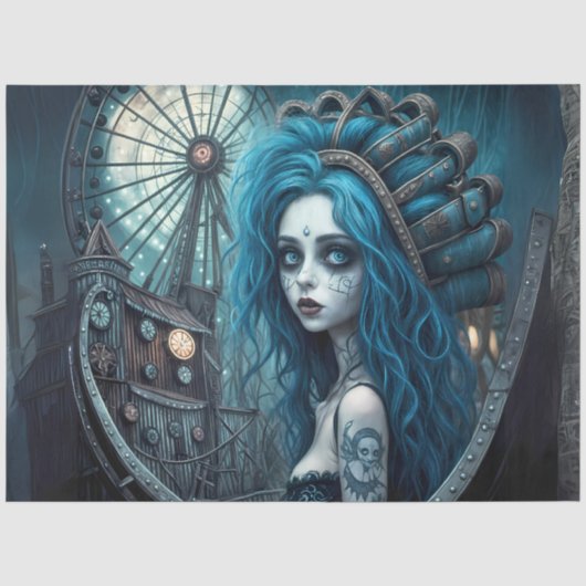 Blue Carnival Demon Halloween Circus – Gotisch Tissuepapier (Voorkant)