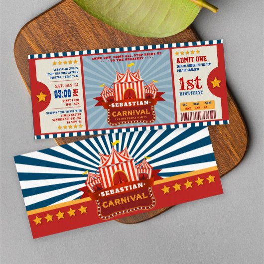 Blue  Carnival Ticket Entrance Birthday Kaart