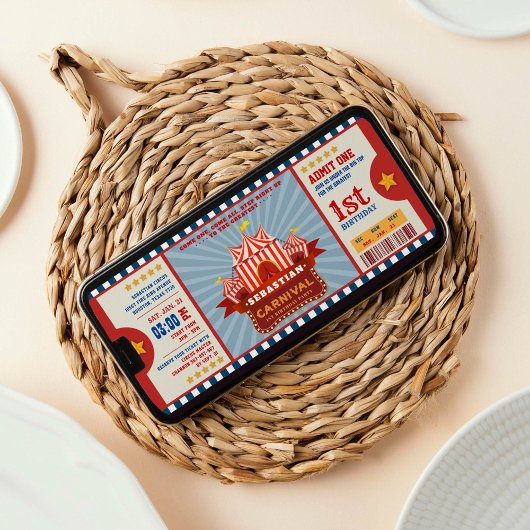 Blue  Carnival Ticket Entrance Birthday Kaart