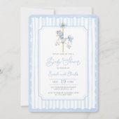 Blue Carousel Baby Boy Douche Uitnodiging (Voorkant)