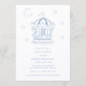 Blue Carousel Moon Stars Baby Shower Invitation Kaart (Voorkant)
