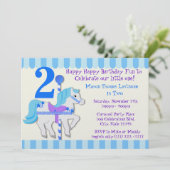 Blue Carousel Pony 2e verjaardagsfeest Kaart (Staand voorkant)