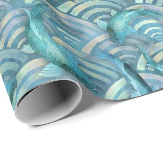 Blue Carp Koi Fish Pattern Cadeaupapier (Rol Hoek)