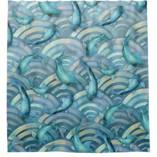 Blue Carp Koi Fish Pattern Douchegordijn (Voorkant)