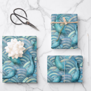 Blue Carp Koi Fish Pattern Inpakpapier Vel