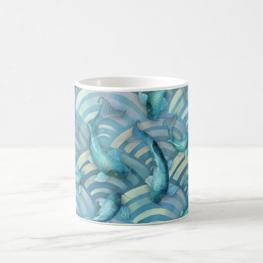Blue Carp Koi Fish Pattern Koffiemok (Center)
