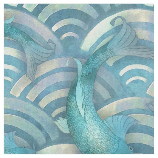 Blue Carp Koi Fish Pattern Stof (Close Up)