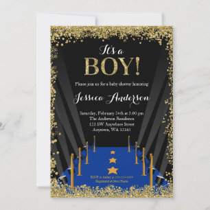 Blue Carpet Hollywood Faux Glitter Boy Baby shower Kaart