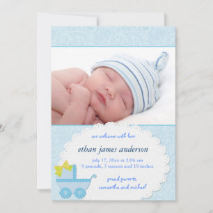 Blue Carriage Baby Boy Fotoaankondiging Aankondiging