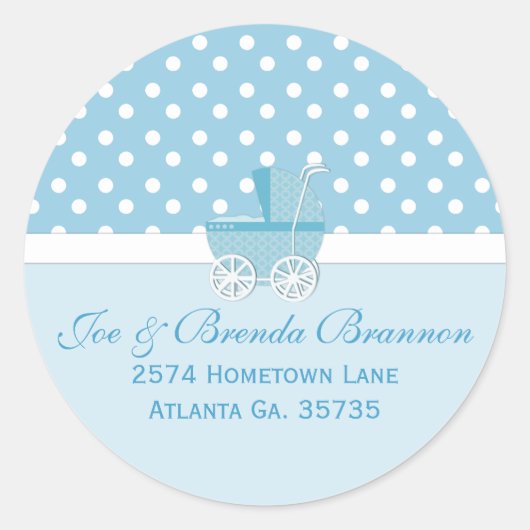 Blue Carriage en Polka Dots Adresetiketten Ronde Sticker (Voorkant)