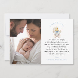 Blue Carriage Photo Baby Shower Thank You Card Bedankkaart