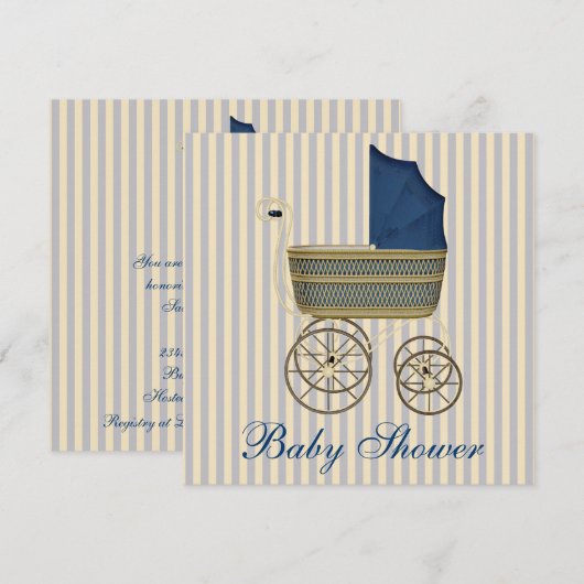  Blue Carriage Pram  Baby Boy Shower Kaart (Voorkant / Achterkant)