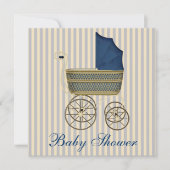  Blue Carriage Pram  Baby Boy Shower Kaart (Voorkant)