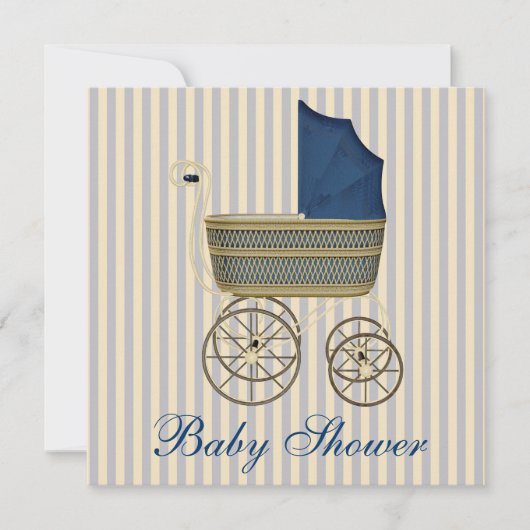Blue Carriage Pram Baby Boy Shower Kaart (Voorkant)