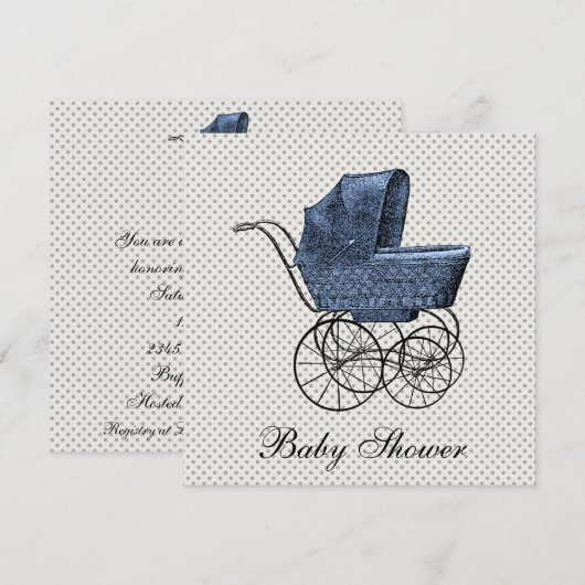 Blue Carriage Pram Baby Boy Shower Kaart (Voorkant / Achterkant)