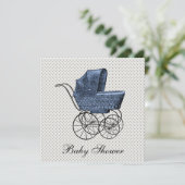Blue Carriage Pram Baby Boy Shower Kaart (Staand voorkant)
