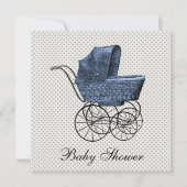 Blue Carriage Pram Baby Boy Shower Kaart (Voorkant)