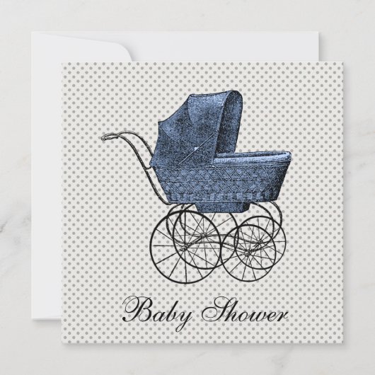 Blue Carriage Pram Baby Boy Shower Kaart (Voorkant)